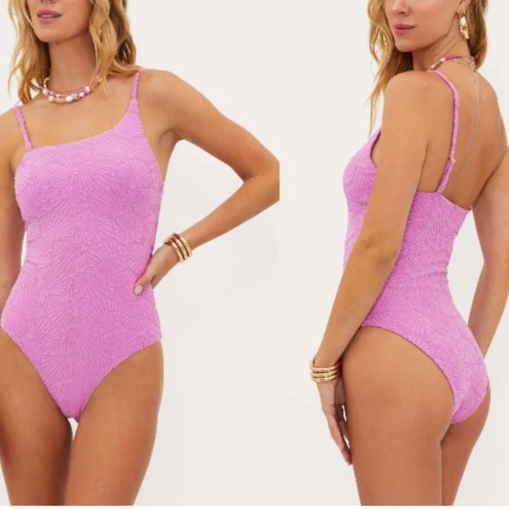 NWT BEACH RIOT athena purple shell terry one piece swimsuit size large - Picture 2 of 9